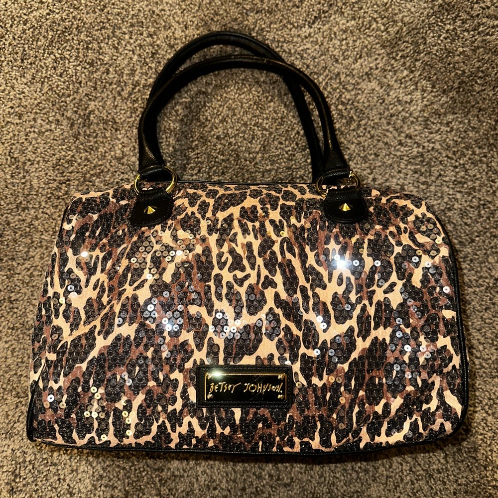 Betsy Johnson sequin cheers print purse